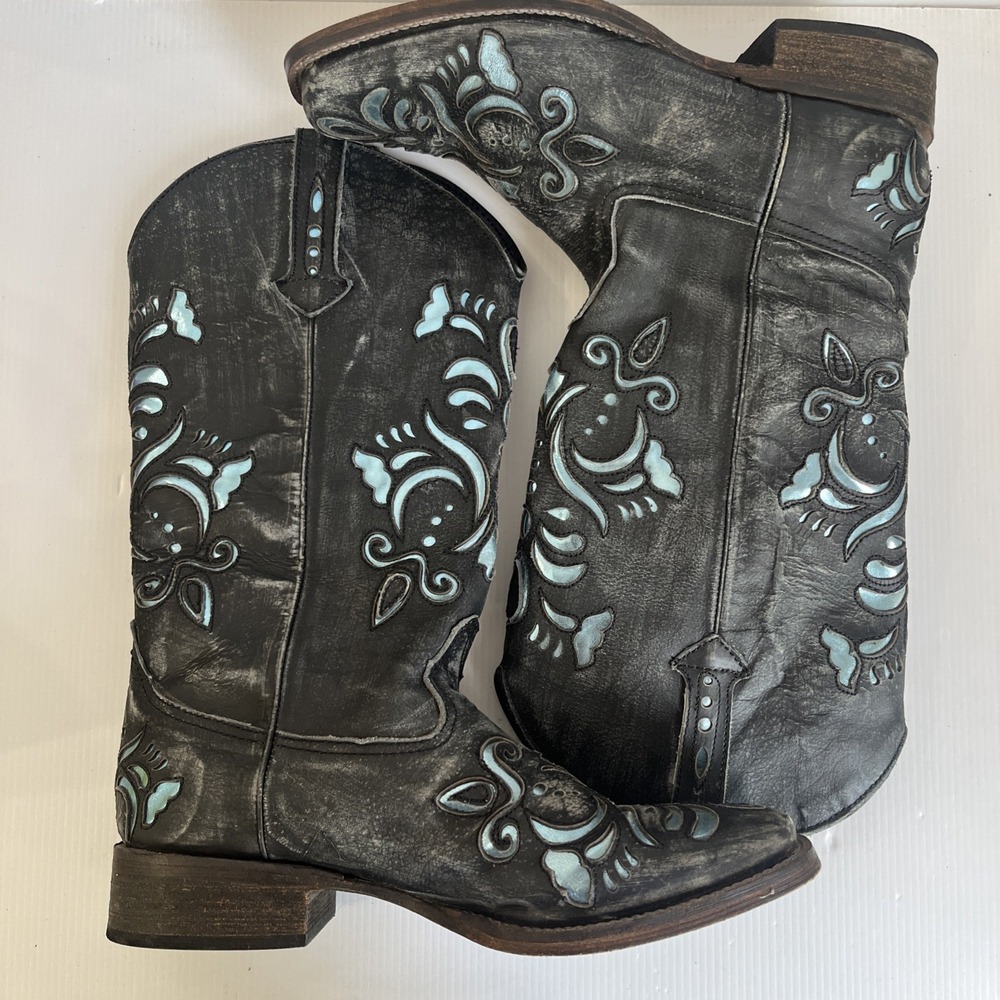 ROPER Women's Belle Metallic Square Toe Western Cowboy Boots Sz 7 - Picture 6 of 11